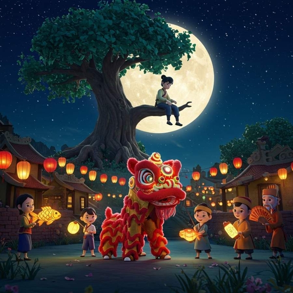 múa lân và chú Cuội vào đêm trăng rằm trung thu