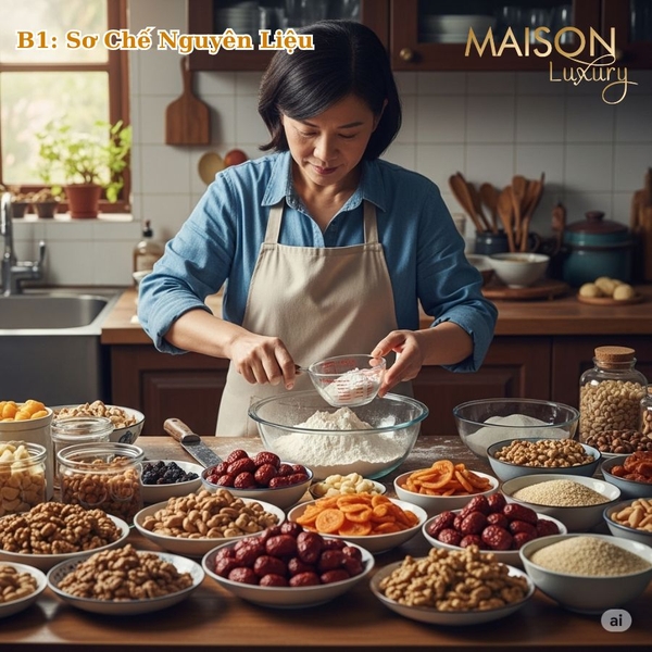 Sơ chế nguyên liệu làm bánh trung thu mini thập cẩm