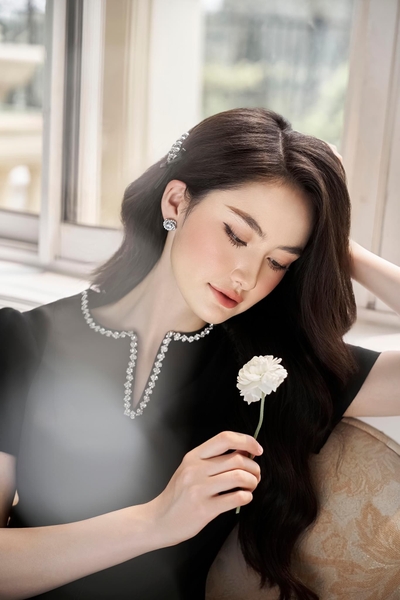 IRIS DRESS- Đầm đính đá cổ pha lê - ĐEN