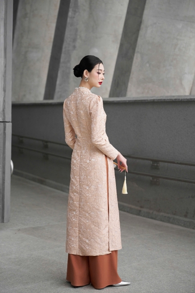 Áo dài Kim Châu - gấm vân hoa 3D (áo lẻ)