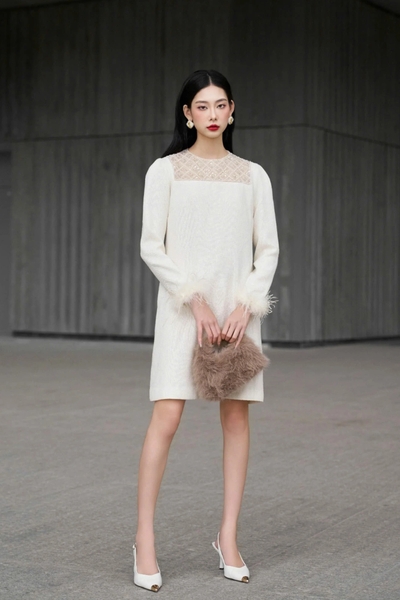 LYS DRESS - Đầm Tweed dáng suông cổ đính ngọc trai