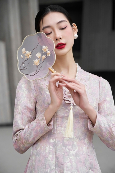 Áo Dài Kim Châu - hồng tím (áo lẻ)