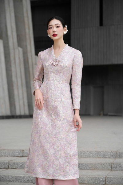 Áo Dài Kim Châu - hồng tím (áo lẻ)