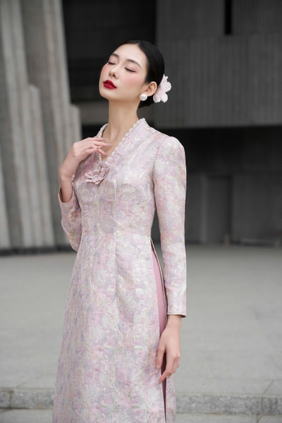 Áo Dài Kim Châu - hồng tím (áo lẻ)