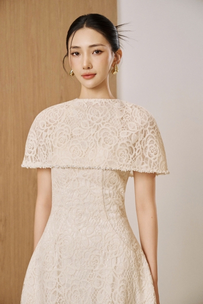 MAISEE SET - Đầm cổ yếm ren hoa + áo choàng (2 sản phẩm )