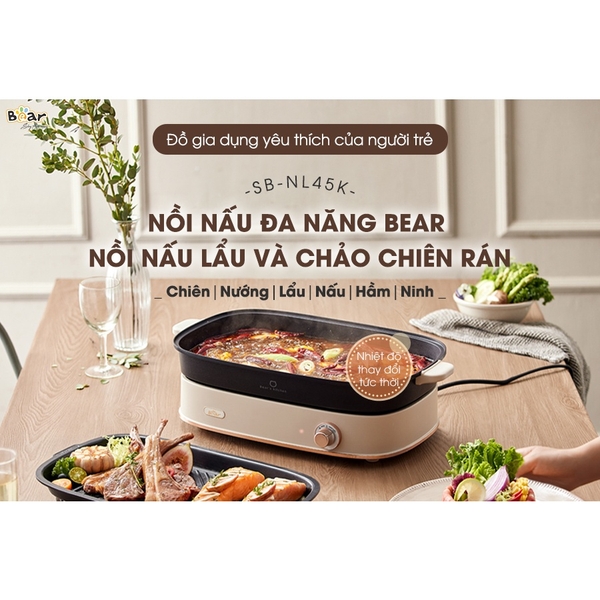 Nồi Lẩu Đa Năng Bear 4,5L 6 Chiên Nướng Lẩu Nấu Hầm Ninh SB-NL45K