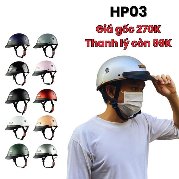 Mũ Bảo Hiểm Nửa Đầu HP03 - Flashsale Đủ Màu