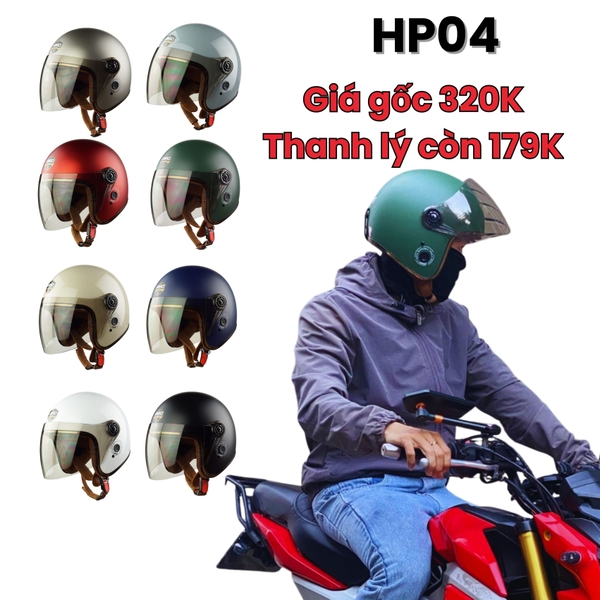 Mũ Bảo Hiểm 3/4 HP04K Có Kính Chính Hãng - Flash Sale