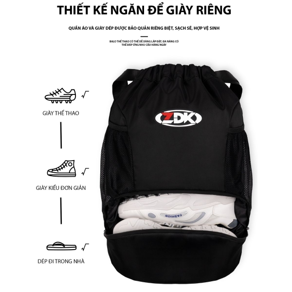 Túi Rút Thể Thao ZDK B5 - Có Ngăn Đựng Giày, Chống Thấm, 18L