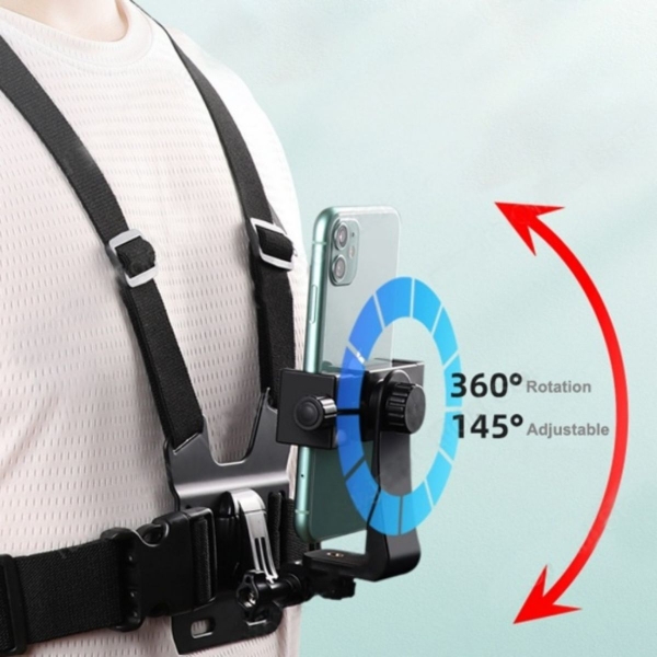 Dây Đeo Ngực Cho Điện Thoại Quay Phim – Quay Ngang Dọc, Xoay 360°, Chống Rung, Gắn Điện Thoại Thành Camera Hành Trình