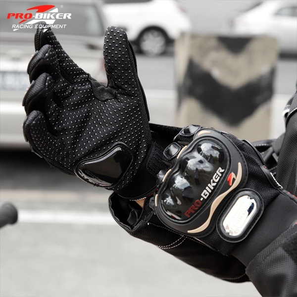 Găng Tay Pro-Biker Dài Ngón Màu Đen – Gù Nhựa Bảo Hộ, Chống Trượt, Thoáng Khí, Chuyên Dành Cho Motor & Xe Máy