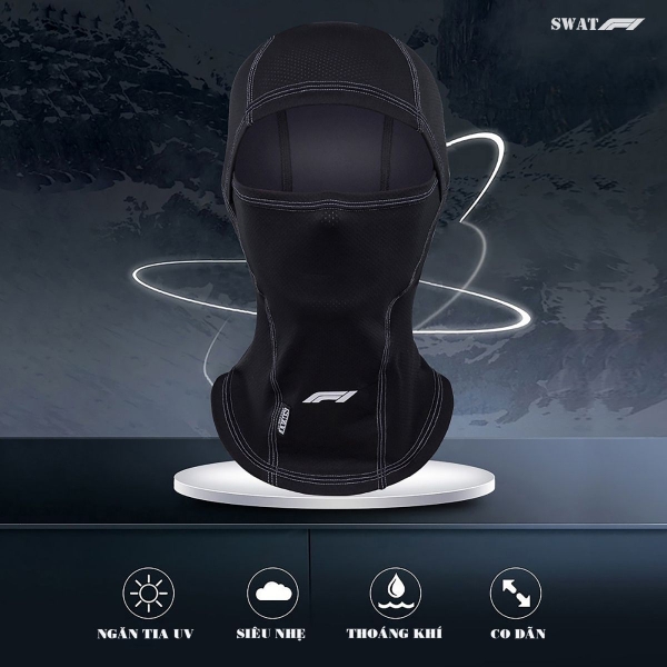 Khăn Trùm SWAT F1 – Vải Lưới Lycra Spandex Co Giãn 4 Chiều, Logo Phản Quang 7 Màu, Thoáng Khí, Thời Trang
