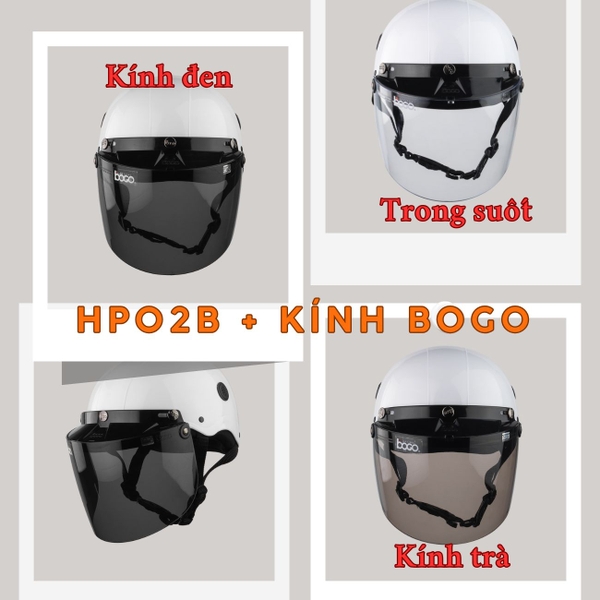 Mũ Bảo Hiểm Nửa Đầu HP02B Màu Cam Sữa Bóng Gắn Kính Bogo – Kính Nửa Mặt | Chính Hãng HP Helmets