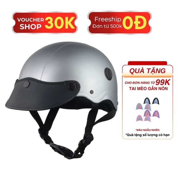 Combo Mũ Bảo Hiểm HP02B Màu Bạc Nhám – Kèm Kính Bogo Hoặc Kính Nửa Mặt