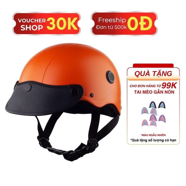 Combo Mũ Bảo Hiểm HP02B Màu Cam Nhám – Gắn Kính Bogo Hoặc Kính Nửa Mặt