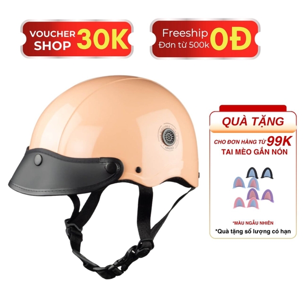Mũ Bảo Hiểm Nửa Đầu HP02B Màu Cam Sữa Bóng Gắn Kính Bogo – Kính Nửa Mặt | Chính Hãng HP Helmets