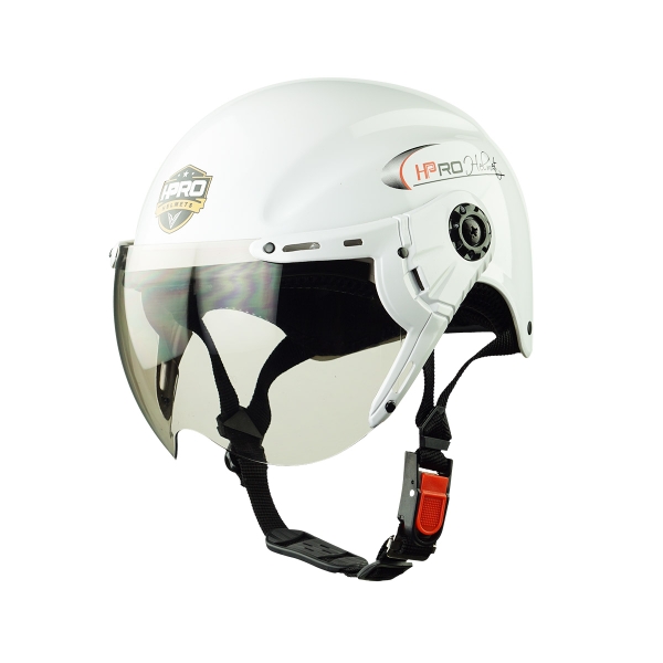 Mũ Bảo Hiểm Nửa Đầu Có Kính HPPRO HP01K Màu Trắng Bóng – Free Size 55–60cm – Chính Hãng