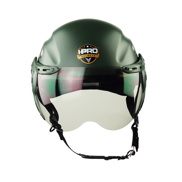 Mũ Bảo Hiểm Nửa Đầu Có Kính HP01K Màu Xanh Lính – Chính Hãng – Freesize 55–60cm