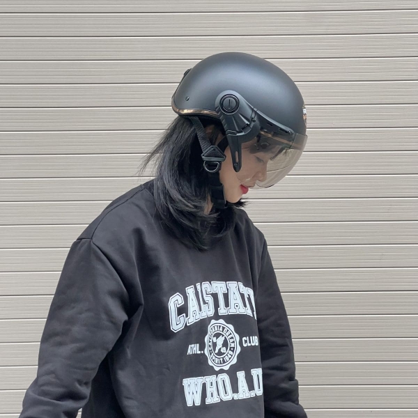 Mũ Bảo Hiểm Nửa Đầu Có Kính HP03K Đen Nhám – Chính Hãng HPPRO, Kính Trà PC Chống UV