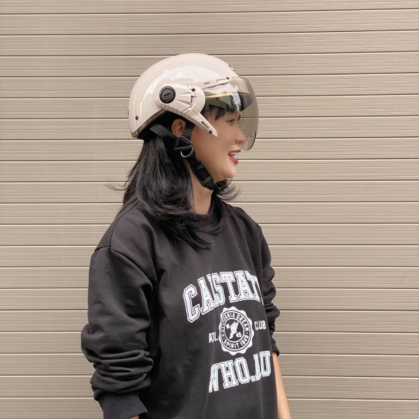 Mũ Bảo Hiểm 1/2 Đầu HPPRO HP03K – Màu Kem Bóng – Kính Ngoài, Chuẩn Quatest 2