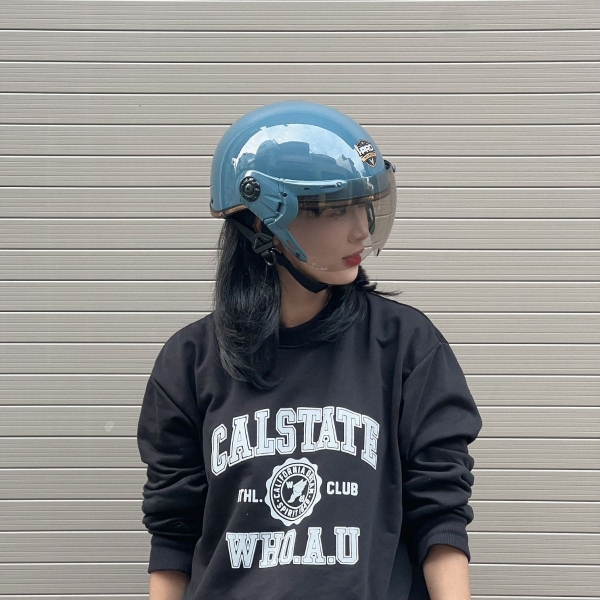 Mũ Bảo Hiểm 1/2 Đầu HPPRO HP03K – Màu Xanh Xi Măng Bóng – Kính Ngoài, Chuẩn Quatest 2