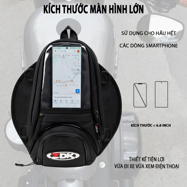 Túi Hít Bình Xăng ZDK A1 – Da Simili Kháng Nước, Nam Châm Vĩnh Cửu, Cảm Ứng Điện Thoại 7L đa năng