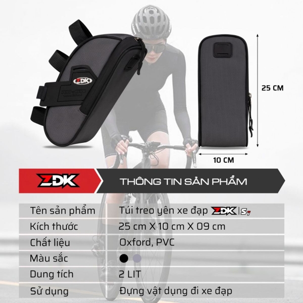 Túi Treo Yên Xe Đạp ZDK S7 Chính Hãng – 2L Dung Tích Rộng, Chống Nước, 4 Điểm Velcro Cố Định Siêu Chắc