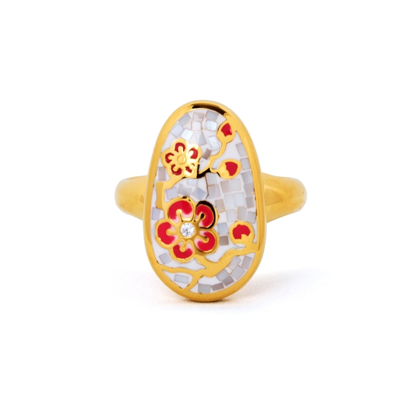 Nhẫn Plum Blossom Mosaic Mother of Pearl Ring Gold Size 9