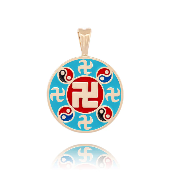 Mặt dây chuyền hình tròn (Wan Enamel Teal - 10kt Yellow Gold 20mm)