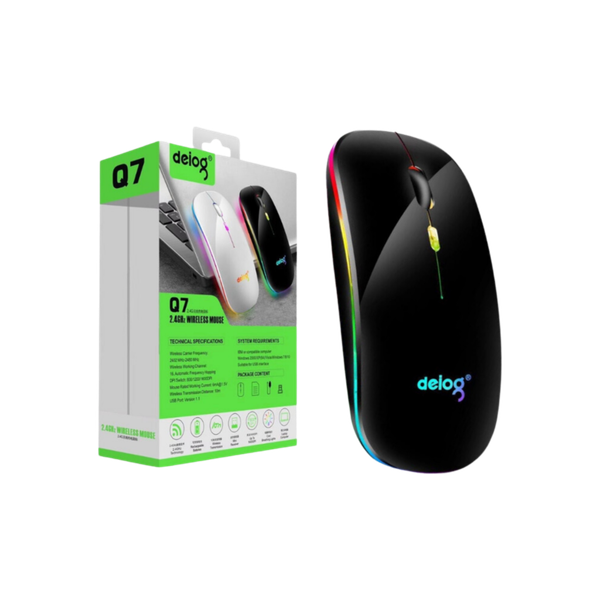 Chuột bluetooth + 2.4GHZ chính hãng DEIOG Q7 phiên bản 5.0 DPI 1600 led RGB tích hợp sạc pin dùng lâu chống ồn