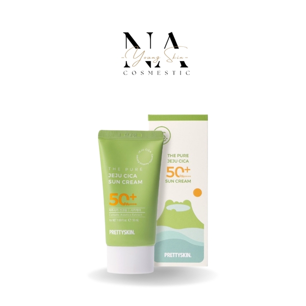Kem Chống Nắng Rau Má JEJU CICA PRETTYSKIN SPF50+ PA++++ dành cho da mụn, da nhạy cảm, mọi loại da.