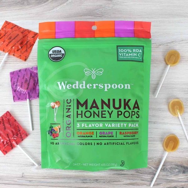 Kẹo Mút Mật Ong Manuka Hữu Cơ Wedderspoon Organic Manuka Honey Lollipops, Variety Pack