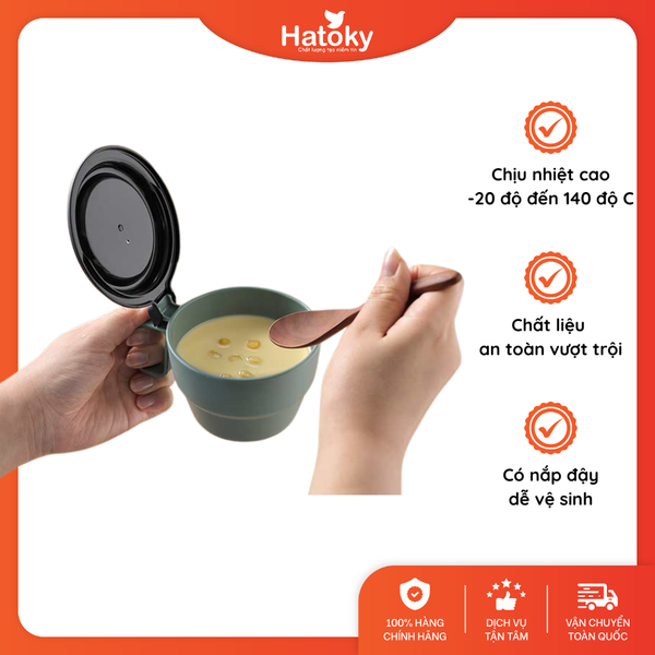 Cốc Súp Có Nắp Đậy Inomata 300ml Màu Xanh