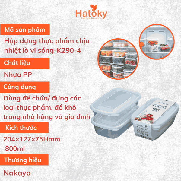 Set 2 Hộp Nhựa Đựng Thực Phẩm Nakaya 800ml