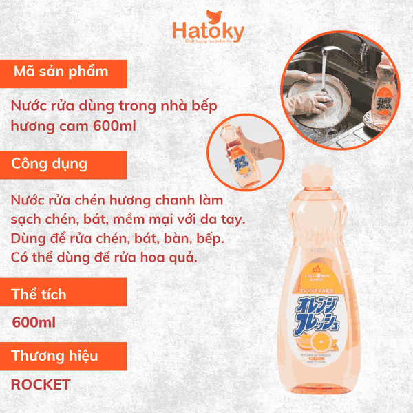 Nước rửa chén, bát hương cam 600ml