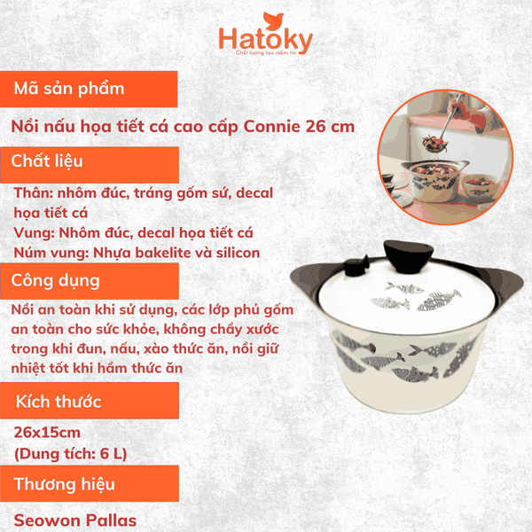 Nồi nấu họa tiết cá cao cấp connie 26 cm
