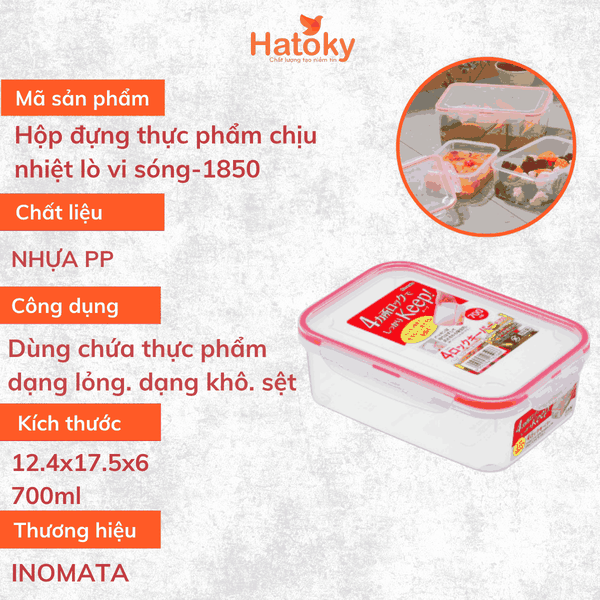 Hộp đựng thực phẩm chịu nhiệt lò vi sóng 700ml-1850