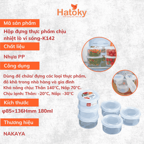 Bộ 3 Hộp Nhựa Tròn Đựng Thực Phẩm NAKAYA 180mL
