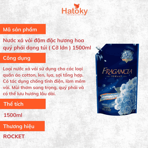 Nước Xả Vải Đậm Đặc Rocket 1.5L - Lưu Hương Bền Lâu & Kháng Khuẩn Vượt Trội