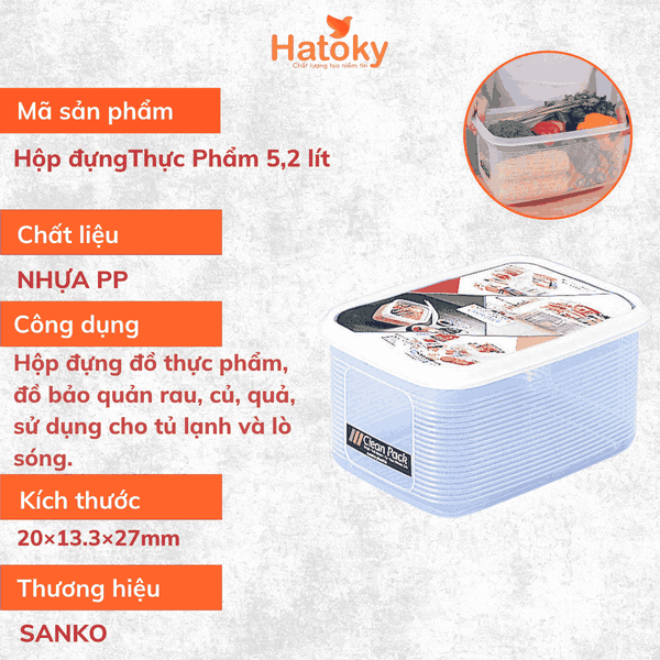Hộp đựng thực phẩm 2 lớp SANKO 5,2L