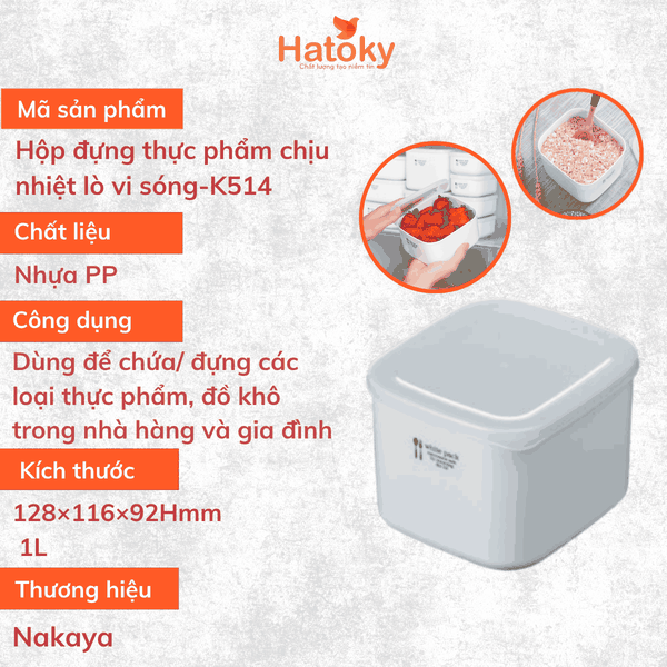 Hộp Đựng Thực Phẩm Chịu Nhiệt Lò Vi Sóng 1L (K514)