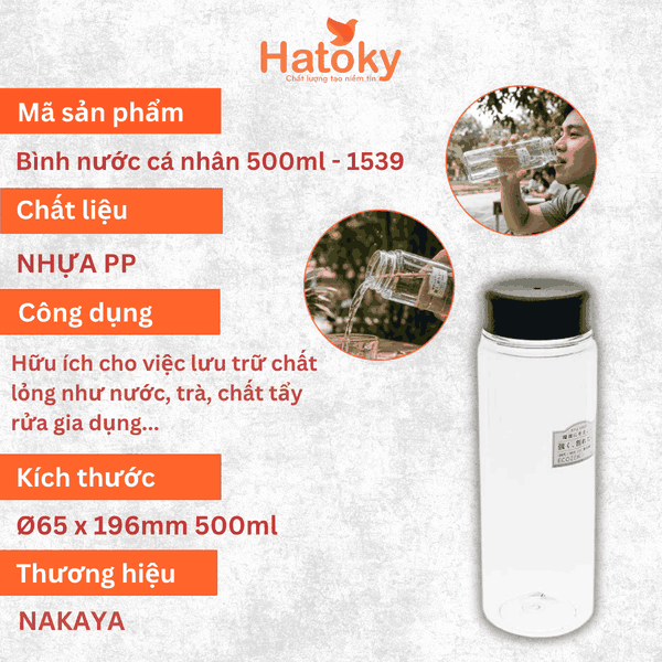 Bình nước cá nhân Nakaya 500ml – mã 1539