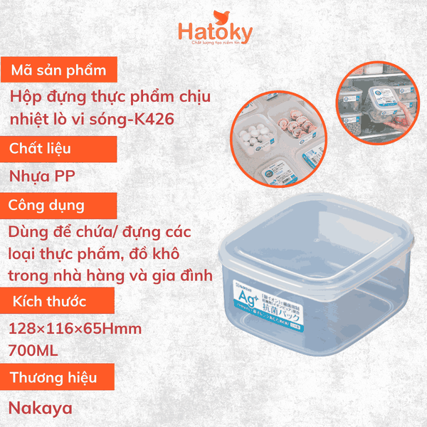 Hộp nhựa nắp dẻo kháng khuẩn Nakaya K426 700ml