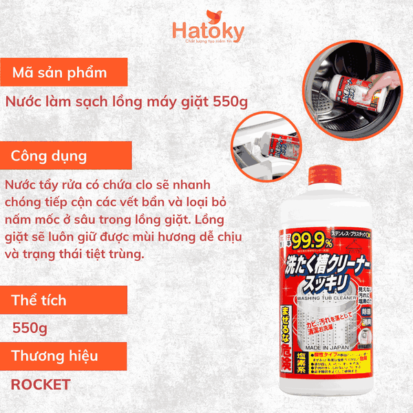 Nước Tẩy Lồng Máy Giặt Rocket 550g