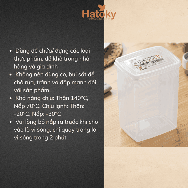 Hộp nhựa đựng thực phẩm nắp dẻo, dáng cao 1,3L NAKAYA