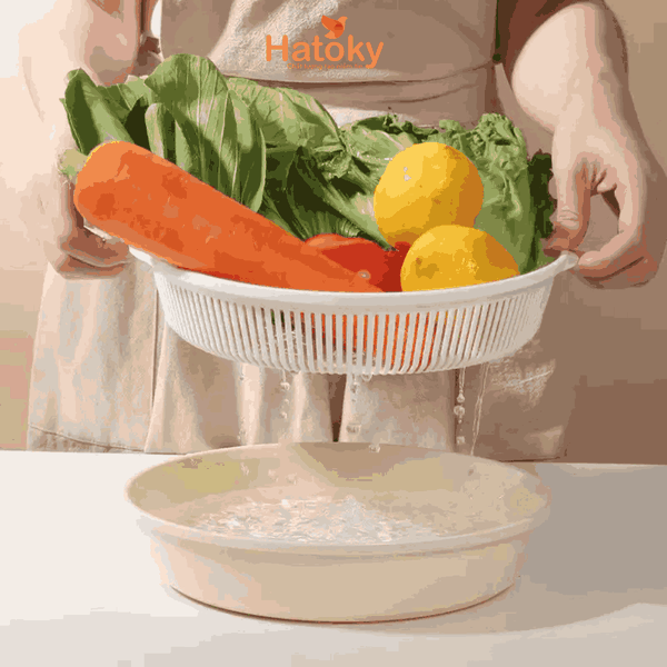 Khay Đựng Rau Củ Quả 2 Lớp Hình Tròn 1.8L