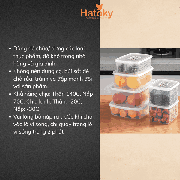 Hộp đựng thực phẩm vuông Nakaya Pack B 900ml