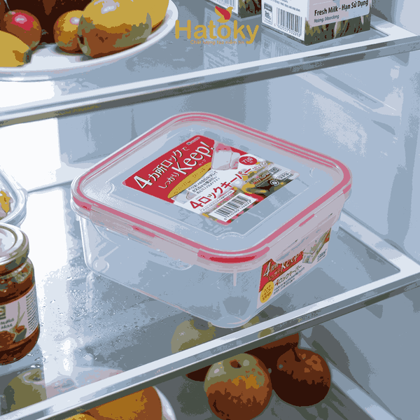 Hộp nhựa nắp silicon vuông 730ml INOMATA