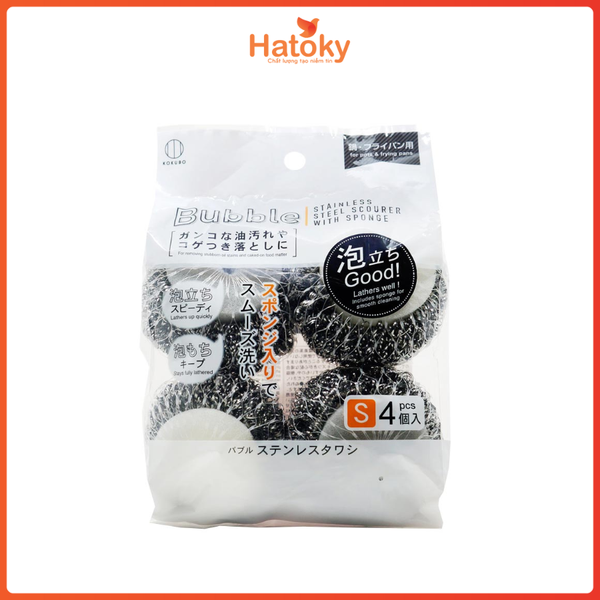 Mút Inox Cọ Rửa Nồi Tawashi S 4 Miếng KOKUBO