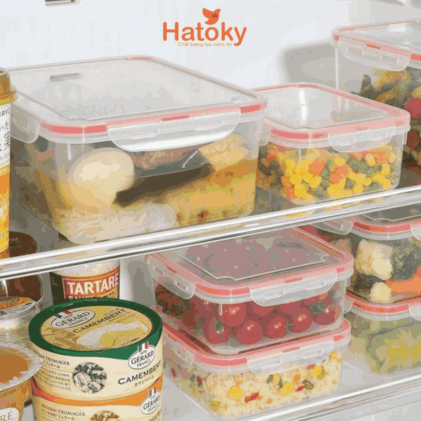 Hộp nhựa nắp silicon vuông 730ml INOMATA